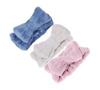 HONITANO 3pcs Bowknot Coral Fleece Face Washing Hairbands for Women Comfortable Elastic Makeup Headbands in Blue White Pink Soft Spa Head Wrap for Skincare and Hair Hold