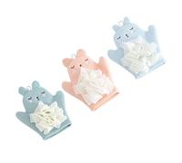 HONITANO 3pcs Cartoon Baby Bath Gloves Infant Shower Mitts Reusable Soft Washcloths for Toddler Bathing with Exfoliating Dual-Sided Sponge in Blue, Orange Pink, Mint Green