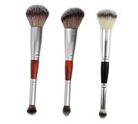 HONITANO 3pcs Double-ended Eyeshadow Applicator and Makeup Brushes Set Silver and Red Wooden Handles, Multi-color Bristles for Female Eye Makeup and Highlighting, for Travel and Daily Cosmetic Use