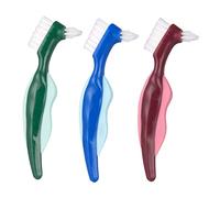 HONITANO 3pcs Dual Head Denture Cleaning Brush Hard Bristle Double Sided Toothbrush for False Teeth Care Ergonomic Handle for Retainer and Denture Cleaning Red Green Blue
