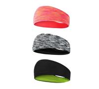 HONITANO 3PCS Elastic Sweat Absorbing Headbands for Sports Gym Yoga, Sweatbands Hair Bands for Running Fitness, Unisex Stretchable Headwraps in Black-Green, Gray, and Orange