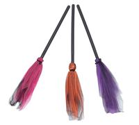 HONITANO 3PCS Flying Witch Brooms Mesh Decorative Broomstick for Halloween Party Cosplay Wizard Costume Accessories Reusable Props for Family Fun