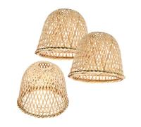 HONITANO 3pcs Handmade Rustic Bamboo Lampshade Vintage Rattan Pendant Light Covers for Bulbs Artisan Woven Table Lamp Shades for Farmhouse Bedroom Corridor Lighting