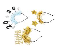 HONITANO 3pcs Happy Year Headband Bulk Festive Glitter Star Tiara Tinsel Star Boppers Holiday Headbands for Women Years Eve Hair Accessories for Party