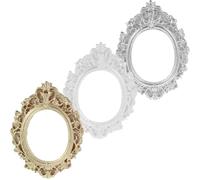 HONITANO 3pcs Mini Vintage Resin Photo Frames DIY Crafts Supplies Small round Decorative Frames for Dollhouse Micro Landscape Home Decor in Gold Silver White
