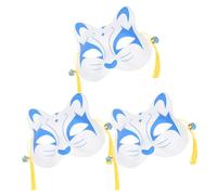 HONITANO 3Pcs Painted Fox Masquerade Masks Set, Japanese Style Half Face Cosplay Animal Masks for Halloween Party Dress-Up and Festival Accessories