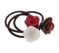 HONITANO 3Pcs Rose Flower Hair Ties Set - Elastic No Damage Ponytail Holders for Women, Bridal Floral Hair Accessories in Red, Cream, and Chocolate Colors