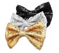 HONITANO 3pcs Sequin Bowknot Hair Clips for Glitter Hair Accessories with Non-slip Alligator Clip Vibrant Gold Black Silver Colors Cute Bling Barrettes