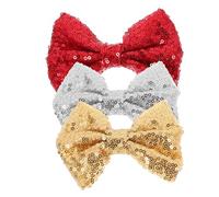 HONITANO 3pcs Sequin Hair Bow Clips Sparkle Hair Accessories for Boys and Girls Performance Party Prom Headband Set Red Gold Silver