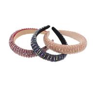 HONITANO 3Pcs Wide Sponge Rhinestone Headbands for Women Non-slip Elegant Hair Hoops for Daily Wear and Parties Fashionable Costume Accessory in Red Khaki