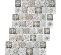 HONITANO 48pcs Waterproof Removable Tile Stickers 10x10cm Grey Moroccan Mosaic Self-Adhesive Wall Decals for Kitchen Bathroom Living Room