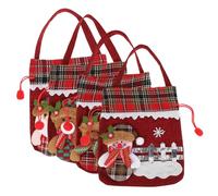 HONITANO 4pcs Christmas Drawstring Gift Bags with Handles Small Festive Storage Pouches for Apples Candies Party Favors Seasonal Holiday Decoration