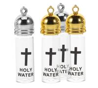 HONITANO 4pcs Elegant Glass Holy Water Bottles for Christian Baptism and Home Blessings Refillable Large Transparent Cross Embossed Containers Lightweight Design for Sacred Rituals and