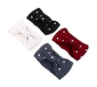 HONITANO 4pcs Knitted Woolen Pearl Headband Set with Bowknot Elastic Ear Warmer for Women Girls Winter Headwrap Hair Accessories