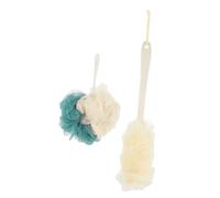 HONITANO 4pcs Long Handle Bath Balls and Soft Back Scrubber Brush for Women Dense Mesh Exfoliating Shower Sponges with Fine Bristles for Deep Body Cleansing and Dead Skin Random Color