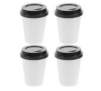 HONITANO 4pcs Mini Dollhouse Coffee Cups Set with Black Lids and White Ceramic Cups, Small Dollhouse Kitchen Accessories for Crafting and Miniature Coffee Scenes