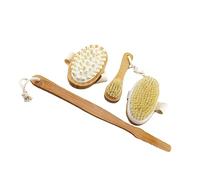 HONITANO 4pcs Natural Bristle Body Brush Set with Long Handle Back Spa Scrubber Face and Foot Exfoliating Bath Brushes for Gentle Skin Softening and Easy Hanging