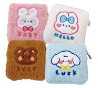 HONITANO 4Pcs Portable Sanitary Napkin Holders Cute Plush Period Pouch with Storage Pockets for Women Travel Outdoor Use