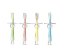 HONITANO 4pcs Silicone Toothbrush with Suction Base Soft Training Brush for Gum Relief Chewable Teether Toothbrushes in Blue Pink Green Yellow