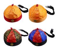 HONITANO 4Pcs Vintage Cloth Costume Hats with Braids Ancient Prince Caps for Qing Dynasty Drama Dress