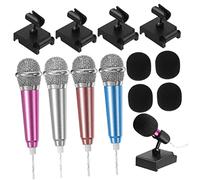 HONITANO 4sets Portable Mini Microphone Mic Covers and Stand for Recording Compatible Phones and Laptops