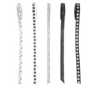 HONITANO 5 Rolls of Wired Dog Paw Print Ribbon 5 Yards Each - White and Black Footprint, Bone and Dot Patterns - Pet Craft Ribbon for Wrapping, Floral Arrangement, and Puppy Party
