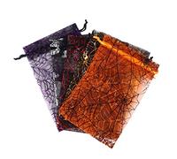 HONITANO 50Pcs Halloween Treat Bags Small Drawstring Organza Candy Bundle Pouches with Spider Web Design for Party Favors and Gift Storage