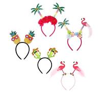 HONITANO 5pcs Luau Party Headbands Hawaiian Tropical Hair Hoops with Flamingo Cactus for Beach Photo Props Comfortable Accessories