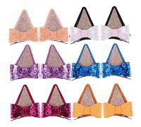 HONITANO 6 Pairs Glitter Cloth Bow Hair Clips Barrette Hairpins with Cute Cat Ears Design Lightweight Hair Accessories for Birthday Wedding Party