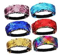 HONITANO 6 Pcs Reversible Glitter Sequin Headbands for Women and Elastic Sparkly Hair Bands with Gradient Colors Comfortable Stretchy Hair Accessories for Stylish Looks