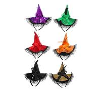 HONITANO 6pcs Halloween Witch Hat Headbands Lace Sequins Lightweight Hair Bands for Women Party Costume Accessories with Designs
