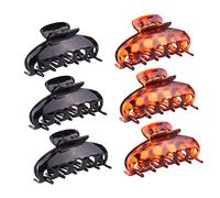HONITANO 6pcs Large Hair Claw Clips for Women Stylish Ponytail Holders Glossy Black Red Tortoise Shell Durable Hair Clamps for Everyday Use Bathing Makeup and Travel