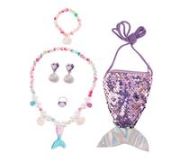 HONITANO 6pcs Mermaid Coin Purse Jewelry Set for Little Adorable Necklace Bracelet Ring Earrings Hair Accessories Multifunctional Dress Up for Parties and Daily Wear Charming Mermaid