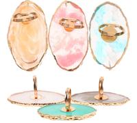 HONITANO 6Pcs Resin Nail Art Ring Palettes Agate Gold Edge, Nail Polish Mixing Plates for Professional Manicure and Salon Use