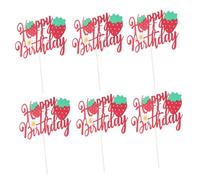 HONITANO 6pcs Reusable Glitter Strawberry Cake Picks Sparkly Flower Cupcake Toppers for Shower Fruit Theme Parties Summer Birthday Decorations Berry First Birthday Cake Decor