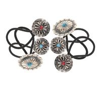 HONITANO 6pcs Style Hair Tie for Women Vintage Western Boho Hair Accessories Elastic Ponytail Holders Metal Flower Ends for Daily Wear