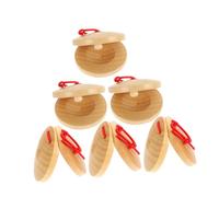 HONITANO 6pcs Wooden Castanets Small Finger Percussion Instruments for Early Music Education Rhythm Development Natural Wood Color