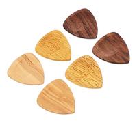 HONITANO 6pcs Wooden Guitar Picks Set Folk Guitar and Bass Plectrums in Walnut Rosewood Olive Wood Random Color