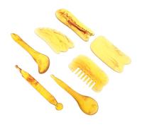HONITANO 7pcs Amber Resin Gua Sha Massage Set with Velvet Bag - Meridian Acupressure Scraping Tool for Face, Neck, Head, Legs Feet Massage Therapy