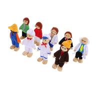HONITANO 9pcs Wooden Dollhouse Family Set Bendable Mini People Figures with Fabric Clothes Educational Pretend Play for Storytelling and Role-playing