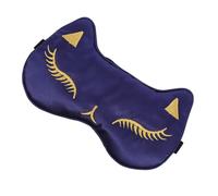 HONITANO Adjustable Cartoon Cat Sleeping Eye Mask Navy Blue Artificial Silk Eyeshade for Bedroom Use Light Blocking Soft Blindfold for Travel Meditation Yoga and Rest