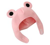 HONITANO Adjustable Pink Frog Costume Hat with Plush Earflaps Cartoon Animal Headwear for Adults Funny Cosplay Party Dress-up Photo Props Soft Novelty Headgear for Christmas and Festival