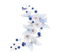 HONITANO Ancient Style Pearl Headdress Bridal Butterfly Rhinestone Headband for Wedding Chinese Style Hairpin Headdress Blue Butterfly Rhinestone Hair Jewelry for Bride Ceremony