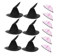 HONITANO Birthday Crown Hats Set Soft Pink Princess Crowns Lightweight Black Witch Hats Comfortable Costume Accessories for Indoor Outdoor Party Favors and Cosplay Decorations