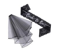 HONITANO Black Wedding Veil and Garter Set, Lace Trim Satin Bridal Accessories with Adjustable Shoulder Straps, Lightweight Bride-to-be Accessory for Wedding and Bachelorette Party