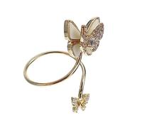 HONITANO Butterfly Nail Art Ring for Women Gold Fingernail Fashion Accessory with Pearl Shell Zirconia Decoration Stylish Finger Jewelry for Parties Weddings and Gift