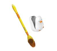 HONITANO Cartoon Duck Toilet Brush with Long Handle and Holder Soft Bristles Scrubber for Easy Bathroom Cleaning Wall Mountable Toilet Bowl Cleaner with Ergonomic Grip Yellow Orange