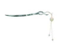 HONITANO Chinese Tassel Hairpin with Green Pendant Elegant Traditional Hanfu Hair Stick for Women Secure Asian Hair Accessory with Charming Flowing Tassel Design