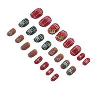 HONITANO Christmas Almond Shaped False Nails Medium Full Cover Tips with Snowflake Tree Prints Holiday Nail Extensions for Women Easy Removal DIY Winter Manicure Set