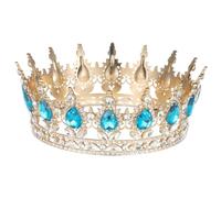 HONITANO Classic Bride Crown Rhinestone Headdress Elegant Wedding Accessories for Women Stunning Golden and Dark Blue Hair Ornament for Parties Proms and Special Events